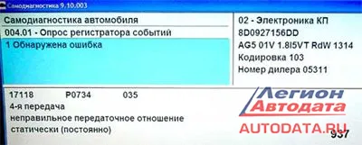 Несоответствие передаточного числа АКПП