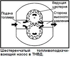 Шестеренчатый топливоподкачивающий насос в ТНВД.
