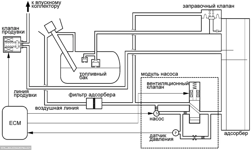 С электронным управлением, с функцией контроля, с функцией ORVR / 2VSV, датчик давления паров, насос контроля утечек.