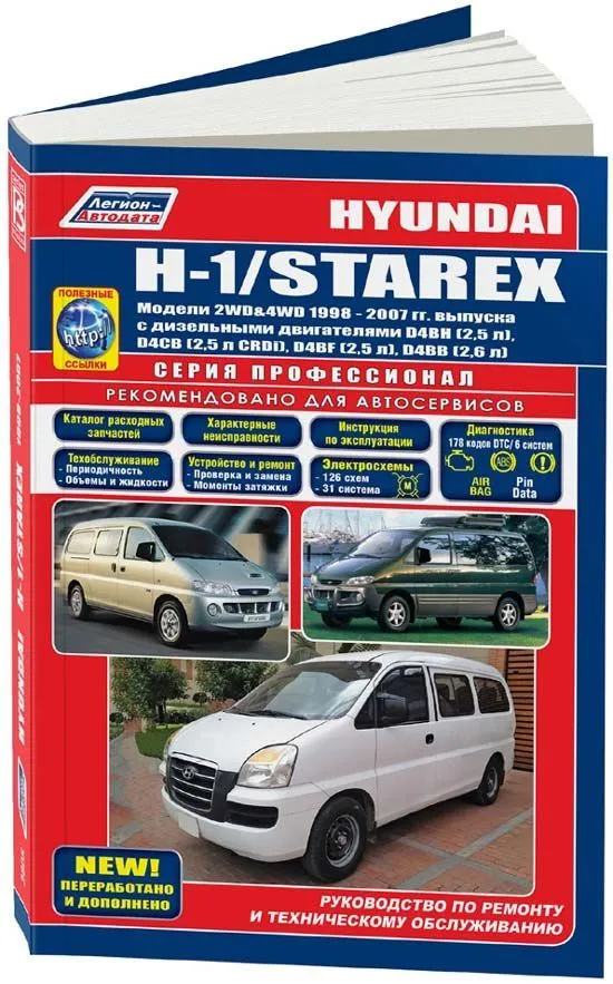 Книга Hyundai H-1, Starex 1998-2007 дизель, электросхемы, каталог запчастей. Руководство по ремонту и эксплуатации автомобиля. Профессионал. Легион-Aвтодата Книга Hyundai H-1, Starex 1998-2007 дизель, электросхемы, каталог запчастей. Руководство по ремонту и эксплуатации автомобиля. Профессионал. Легион-Aвтодата