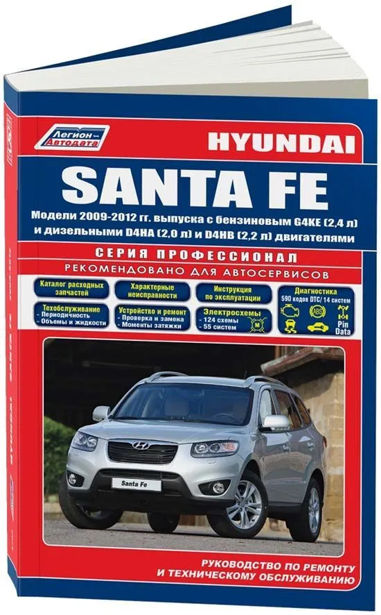 Книга Hyundai Santa Fe 2009-2012 бензин, дизель, электросхемы, каталог запчастей. Руководство по ремонту и эксплуатации автомобиля. Профессионал. Легион-Aвтодата
