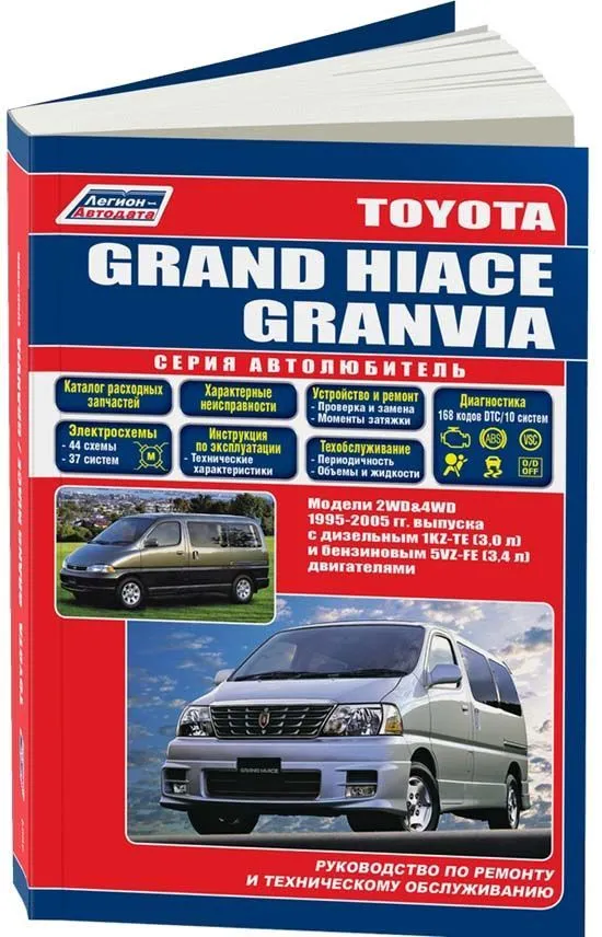Книга Toyota Grand Hiace, Granvia 1995-2005 бензин, дизель, электросхемы, каталог з/ч. Руководство по ремонту и эксплуатации автомобиля. Автолюбитель. Легион-Aвтодата