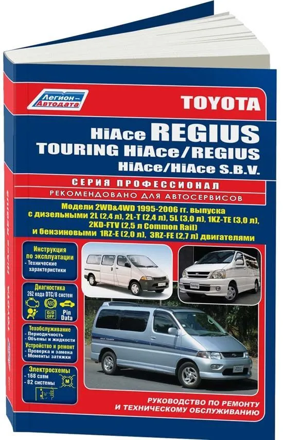 Книга Toyota HiAce, Regius, Touring HiAce, HiAce SBV 1995-2006 бензин, дизель, электросхемы. Руководство по ремонту и эксплуатации автомобиля. Профессионал. Легион-Aвтодата