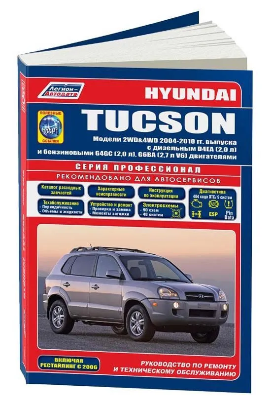 Книга Hyundai Tucson 2004-2010 бензин, дизель, каталог запчастей, электросхемы. Руководство по ремонту и эксплуатации автомобиля. Профессионал. Легион-Aвтодата