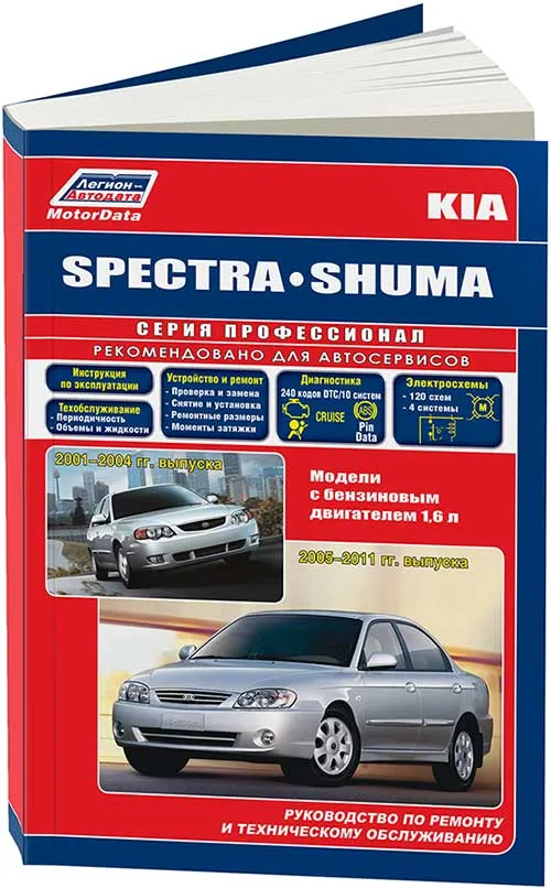 Книга Kia Spectra 2005-2009, Shuma 2001-2004 бензин, электросхемы. Руководство по ремонту и эксплуатации автомобиля. Легион-Aвтодата