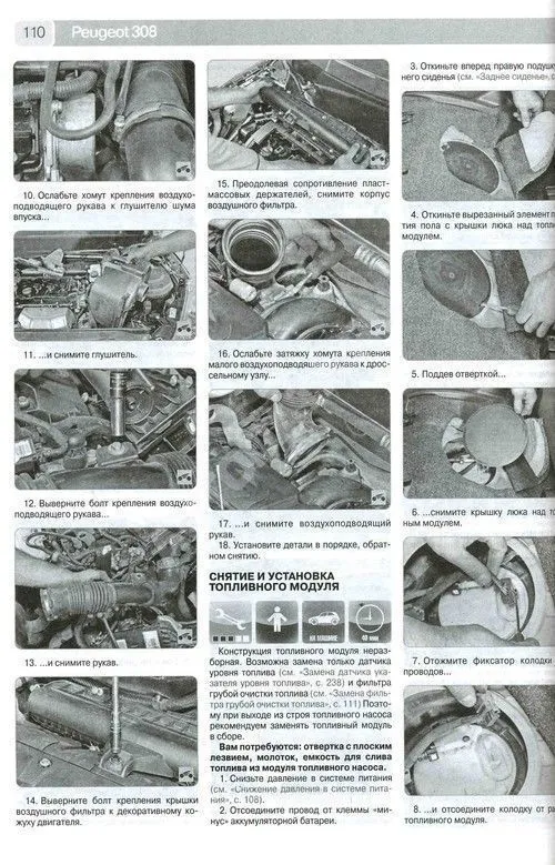 Книга Peugeot 308 2007-2015 бензин, ч/б фото, цветные электросхемы. Руководство по ремонту и эксплуатации автомобиля. Третий Рим