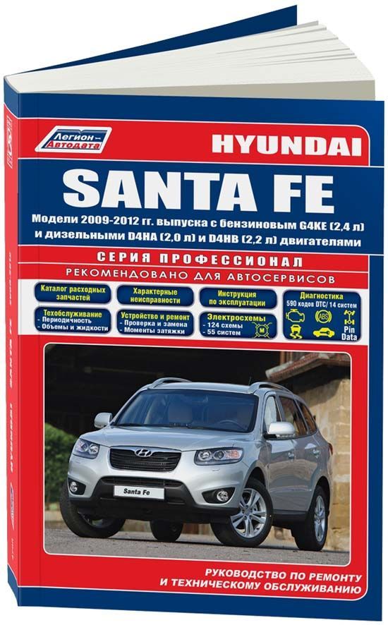 Книга Hyundai Santa Fe 2009-2012 бензин, дизель, электросхемы, каталог запчастей. Руководство по ремонту и эксплуатации автомобиля. Профессионал. Легион-Aвтодата