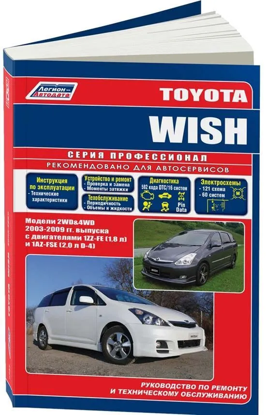 Книга Toyota Wish 2003-2009, рестайлинг с 2005 бензин, электросхемы. Руководство по ремонту и эксплуатации автомобиля. Профессионал. Легион-Aвтодата