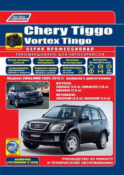 CHERY TIGGO & VORTEX TINGO. Модели 2WD&4WD 2005-2013 гг. выпуска с бензиновыми двигателями ACTECO: SQR481F (1,6 л) SQR481FC (1,8 л), SQR484F (2,0 л); MITSUBISHI: 4G63S4M (2,0 л), 4G64S4M (2,4 л). Включены рестайлинговые модели с 2008 года выпуска. Серия 